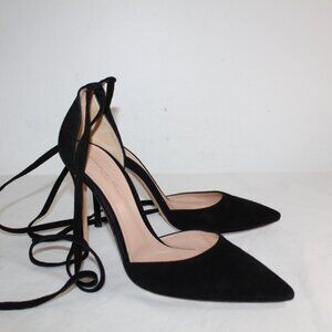 Gianvito Rossi Black Suede Ankle Strap Tie Pumps Heels Leather 39.5